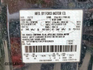 2012 Ford F-150 XL with VIN 1FTFW1ETXCFB32623, listed as a Copart auction lot 54597435 with 210,722 mi miles and Salvage Title. Bid and sale history available at DreamBid. Image 12.