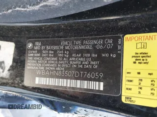 2007 BMW 7 Series 750Li with VIN WBAHN83507DT76059, listed as a IAAI auction lot 41437158 with Not Provided miles and . Bid and sale history available at DreamBid. Image 9.