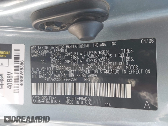 2006 Toyota Sienna CE z VIN 5TDZA23C36S444209, wystawiony jako IAAI lot #42526840 z przebiegiem 245 079 mil mil oraz . Historia ofert i sprzedaży dostępna na DreamBid. Obrazek 9.