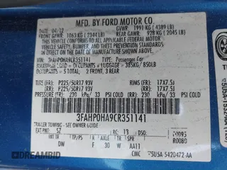 2012 Ford Fusion SE with VIN 3FAHP0HA9CR351141, listed as a IAAI auction lot 42140427 with 219,049 mi miles. Bid and sale history available at carsss.com. Image 9.