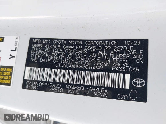 2024 Toyota Prius LE with VIN JTDACAAU8R3016249, listed as a IAAI auction lot 42147587 with 17,260 mi miles. Bid and sale history available at carsss.com. Image 9.