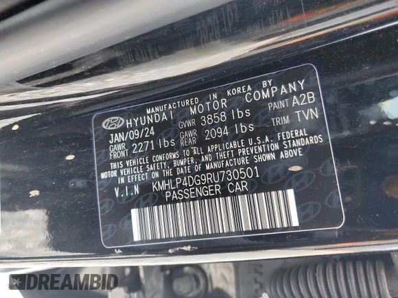 2024 Hyundai Elantra Limited с VIN KMHLP4DG9RU730501, выставлен на аукционе Copart как лот 60325065 с пробегом 35 370 миль миль и Чистый • Clean title. История ставок и продаж доступна на DreamBid. Изображение 12.