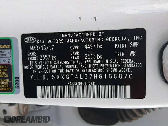 2017 Kia Optima LX z VIN 5XXGT4L37HG166870, wystawiony jako Copart lot #51380755 z przebiegiem 95 065 mil mil oraz Szkoda całkowita • Salvage title. Historia ofert i sprzedaży dostępna na DreamBid. Obrazek 15.