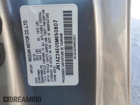 2005 Nissan 350Z Touring with VIN JN1AZ34E05M650807, listed as a Copart auction lot 73544894 with 149,085 mi miles and Salvage Title. Bid and sale history available at DreamBid. Image 12.