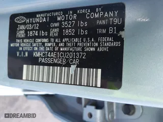 2012 Hyundai Accent GLS with VIN KMHCT4AE1CU201372, listed as a IAAI auction lot 42096676 with 83,254 mi miles. Bid and sale history available at carsss.com. Image 9.