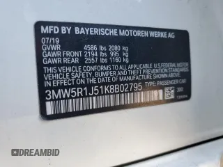 2019 BMW 3 Series 330i with VIN 3MW5R1J51K8B02795, listed as a Copart auction lot 88253725 with 47,945 mi miles and Salvage Title. Bid and sale history available at carsss.com. Image 13.