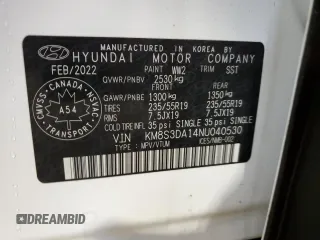 2022 Hyundai Santa Fe Hybrid SEL Premium with VIN KM8S3DA14NU040530, listed as a Copart auction lot 77708184 with 78,024 mi miles and Salvage Title. Bid and sale history available at carsss.com. Image 14.