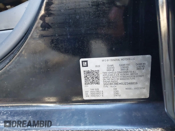 2018 Chevrolet Silverado 1500 LT with VIN 1GCRCREH0JZ348816, listed as a IAAI auction lot 40605540 with Not Provided miles and . Bid and sale history available at DreamBid. Image 9.
