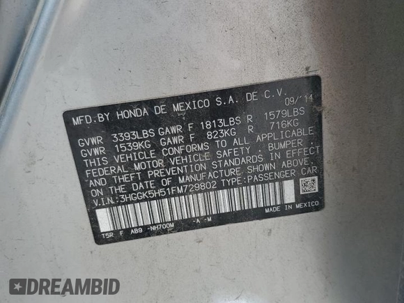 2015 Honda Fit LX z VIN 3HGGK5H51FM729802, wystawiony jako Copart lot #59997735 z przebiegiem 38 776 mil mil oraz Szkoda całkowita • Salvage title. Historia ofert i sprzedaży dostępna na DreamBid. Obrazek 12.