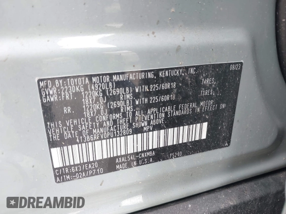 2023 Toyota RAV4 Hybrid XLE Premium z VIN 4T3B6RFV0PU132809, wystawiony jako IAAI lot #42646117 z przebiegiem 43 083 mil mil oraz . Historia ofert i sprzedaży dostępna na DreamBid. Obrazek 9.