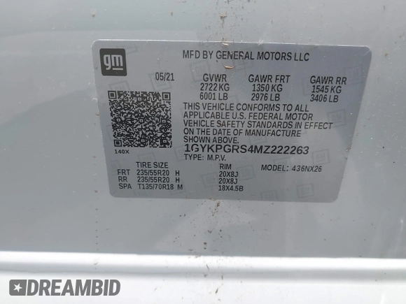 2021 Cadillac XT6 Sport with VIN 1GYKPGRS4MZ222263, listed as a IAAI auction lot 42443907 with 18,353 mi miles and . Bid and sale history available at DreamBid. Image 9.