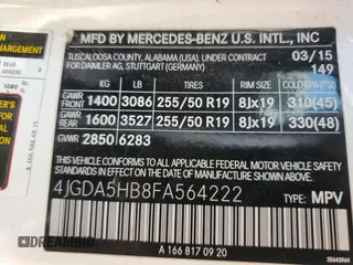 2015 Mercedes-Benz M 350 с VIN 4JGDA5HB8FA564222, выставлен на аукционе Copart как лот 51173625 с пробегом 146 171 миль миль и Списание • Salvage title. История ставок и продаж доступна на DreamBid. Изображение 13.