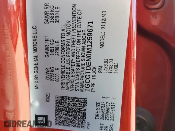 2021 Chevrolet Colorado 4WD Z71 с VIN 1GCGTDEN0M1259671, выставлен на аукционе Copart как лот 53388675 с пробегом 61 556 миль миль и Списание • Salvage title. История ставок и продаж доступна на DreamBid. Изображение 12.