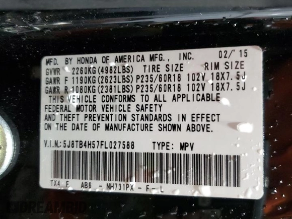2015 Acura RDX Tech Pkg with VIN 5J8TB4H57FL027588, listed as a Copart auction lot 46805275 with 128,022 mi miles and Salvage Title. Bid and sale history available at carsss.com. Image 14.