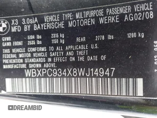 2008 BMW X3 3.0si with VIN WBXPC934X8WJ14947, listed as a IAAI auction lot 41966135 with Not Provided miles and . Bid and sale history available at DreamBid. Image 9.