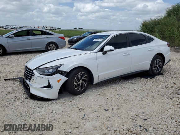 2022 Hyundai Sonata Hybrid Blue with VIN KMHL24JJXNA048348, listed as a Copart auction lot 65349624 with 14,379 mi miles and Salvage Title. Bid and sale history available at carsss.com. Image 1.
