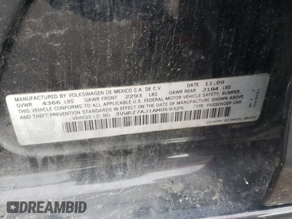 2010 Volkswagen Jetta SE with VIN 3VWRZ7AJ1AM059325, listed as a Copart auction lot 57606155 with 141,216 mi miles and Salvage title. Bid and sale history available at DreamBid. Image 12.