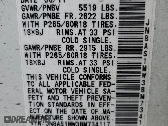 2011 Infiniti FX z VIN JN8AS1MW3BM734117, wystawiony jako Copart lot #55298385 z przebiegiem 257 722 mil mil oraz Szkoda całkowita • Salvage title. Historia ofert i sprzedaży dostępna na DreamBid. Obrazek 14.