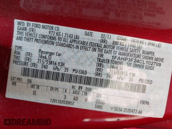 2012 Ford Focus SE with VIN 1FAHP3F24CL102709, listed as a IAAI auction lot 42491457 with 206,229 mi miles and . Bid and sale history available at DreamBid. Image 9.