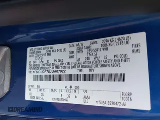 2018 Ford Escape S с VIN 1FMCU0F78JUA07922, выставлен на аукционе IAAI как лот 42576195 с пробегом 63 492 миль миль и . История ставок и продаж доступна на DreamBid. Изображение 9.