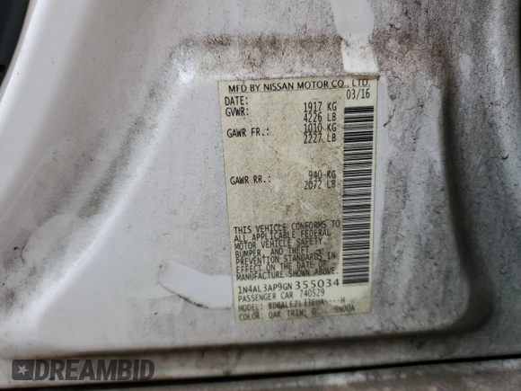 2016 Nissan Altima S z VIN 1N4AL3AP9GN355034, wystawiony jako Copart lot #56861595 z przebiegiem 171 472 mil mil oraz Szkoda całkowita • Salvage title. Historia ofert i sprzedaży dostępna na DreamBid. Obrazek 12.