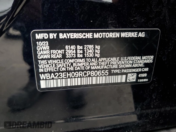 2024 BMW 7 Series 740i z VIN WBA23EH09RCP80655, wystawiony jako Copart lot #59380475 z przebiegiem 16 424 mil mil oraz Czysty tytuł • Clean title. Historia ofert i sprzedaży dostępna na DreamBid. Obrazek 12.