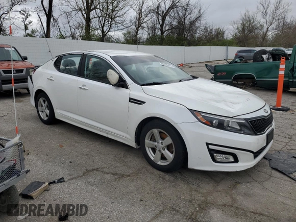 2015 Kia Optima LX with VIN KNAGM4A73F5572274, listed as a Copart auction lot 50986475 with 108,619 mi miles and Salvage Title. Bid and sale history available at carsss.com. Image 4.
