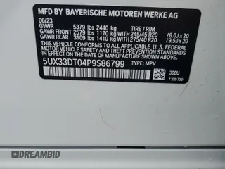 2023 BMW X4 xDrive30i with VIN 5UX33DT04P9S86799, listed as a Copart auction lot 66186003 with 0 mi miles. Bid and sale history available at carsss.com. Image 15.
