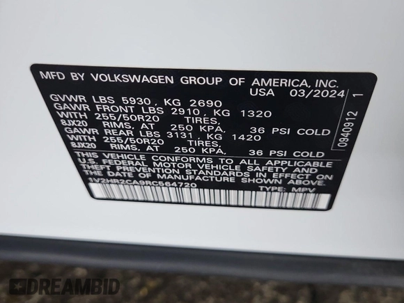 2024 Volkswagen Atlas SE с VIN 1V2HR2CA9RC564720, выставлен на аукционе IAAI как лот 42774211 с пробегом 22 207 миль миль и . История ставок и продаж доступна на DreamBid. Изображение 36.