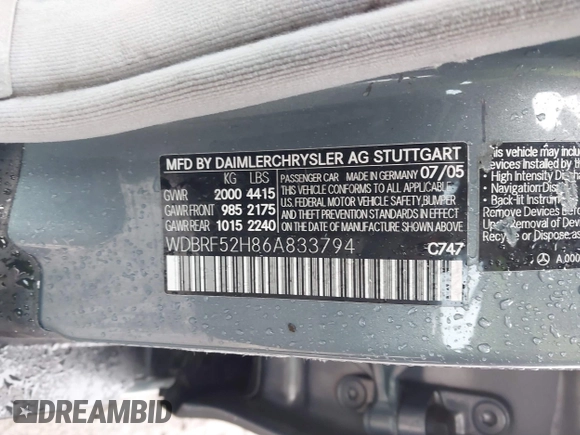 2006 Mercedes-Benz C 230 Sport with VIN WDBRF52H86A833794, listed as a IAAI auction lot 41564751 with 132,857 mi miles and . Bid and sale history available at carsss.com. Image 9.