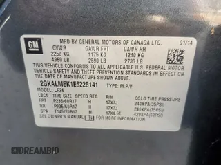 2014 GMC Terrain SLE z VIN 2GKALMEK1E6225141, wystawiony jako Copart lot #60292635 z przebiegiem 174 501 mil mil oraz Czysty tytuł • Clean title. Historia ofert i sprzedaży dostępna na DreamBid. Obrazek 13.
