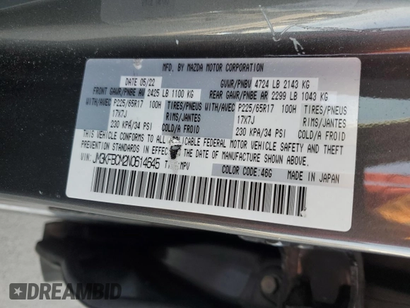 2022 Mazda CX-5 2.5 S Preferred Package with VIN JM3KFBCM2N0614645, listed as a Copart auction lot 49494845 with 25,782 mi miles and Salvage Title. Bid and sale history available at carsss.com. Image 13.