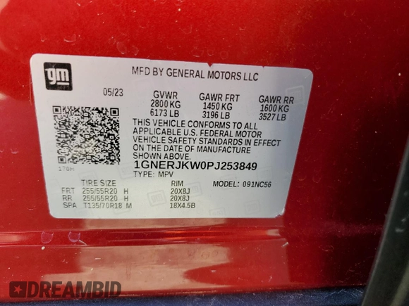 2023 Chevrolet Traverse RS z VIN 1GNERJKW0PJ253849, wystawiony jako Copart lot #50957185 z przebiegiem Nie podano mil oraz Nie do naprawy • Non repairable. Historia ofert i sprzedaży dostępna na DreamBid. Obrazek 13.