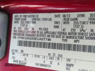 2014 Ford Escape SE with VIN 1FMCU0GX5EUA57746, listed as a IAAI auction lot 41825217 with 150,496 mi miles. Bid and sale history available at carsss.com. Image 9.