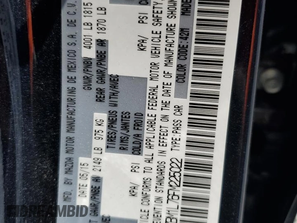 2015 Mazda 3 i Touring with VIN 3MZBM1L76FM225022, listed as a Copart auction lot 64044735 with 84,058 mi miles and Salvage title. Bid and sale history available at DreamBid. Image 12.