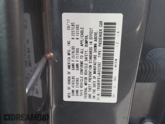 2018 Acura TLX w/A-SPEC Pkg with VIN 19UUB3F61JA003382, listed as a Copart auction lot 48741205 with 69,453 mi miles and Salvage Title. Bid and sale history available at carsss.com. Image 14.