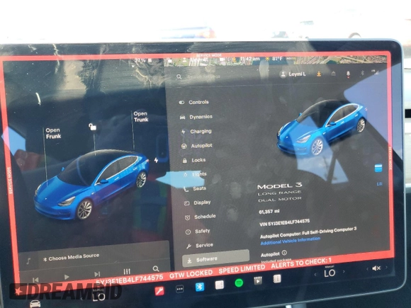 2020 Tesla Model 3 Long Range with VIN 5YJ3E1EB4LF744575, listed as a Copart auction lot 50202375 with 61,357 mi miles and Salvage Title. Bid and sale history available at carsss.com. Image 9.