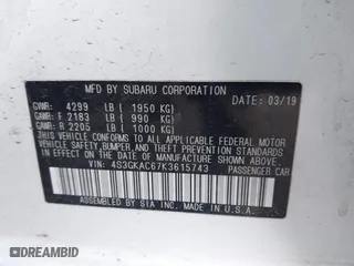 2019 Subaru Impreza Premium with VIN 4S3GKAC67K3615743, listed as a IAAI auction lot 41400298 with 81,677 mi miles. Bid and sale history available at carsss.com. Image 9.