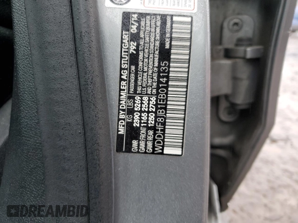2014 Mercedes-Benz E 350 Luxury with VIN WDDHF8JB1EB014135, listed as a Copart auction lot 56395215 with Not provided miles and Salvage title. Bid and sale history available at DreamBid. Image 12.