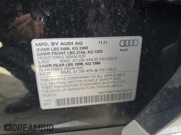 2022 Audi Q5 S line Prestige with VIN WA1FAAFY4N2045779, listed as a Copart auction lot 69792492 with 0 mi miles. Bid and sale history available at carsss.com. Image 13.