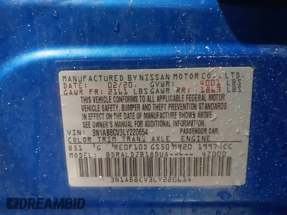 2020 Nissan Sentra SV with VIN 3N1AB8CV3LY220654, listed as a IAAI auction lot 41740719 with 27,546 mi miles and . Bid and sale history available at DreamBid. Image 9.
