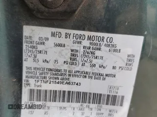 2009 Ford F-250 XL with VIN 1FTNF21549EA63743, listed as a Copart auction lot 49388235 with 74,742 mi miles and Clean Title. Bid and sale history available at DreamBid. Image 12.