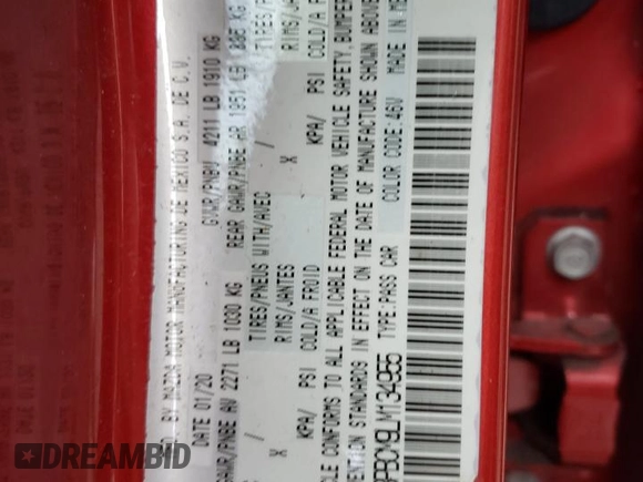 2020 Mazda 3 Select with VIN 3MZBPBCM9LM134955, listed as a Copart auction lot 45548245 with 45,761 mi miles and Salvage title. Bid and sale history available at DreamBid. Image 12.