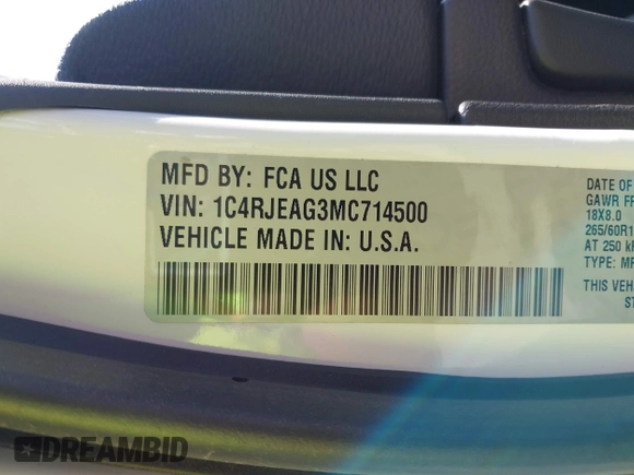 2021 Jeep Grand Cherokee Laredo X z VIN 1C4RJEAG3MC714500, wystawiony jako IAAI lot #41637602 z przebiegiem 71 537 mil mil oraz . Historia ofert i sprzedaży dostępna na DreamBid. Obrazek 9.