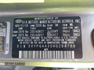 2017 Kia Sorento LX with VIN 5XYPG4A35HG284788, listed as a IAAI auction lot 41966692 with 68,692 mi miles. Bid and sale history available at carsss.com. Image 9.