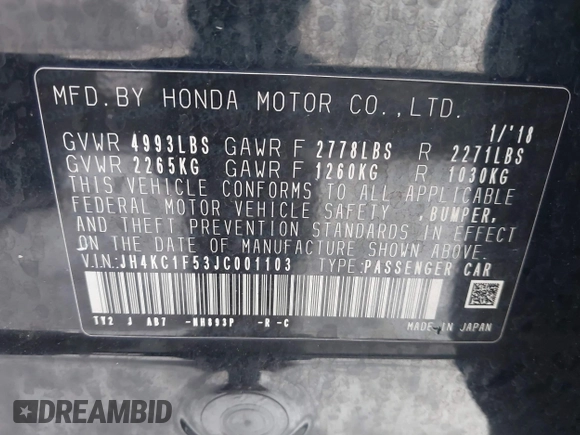 2018 Acura RLX Technology z VIN JH4KC1F53JC001103, wystawiony jako IAAI lot #41285641 z przebiegiem 163 850 mil mil oraz . Historia ofert i sprzedaży dostępna na DreamBid. Obrazek 9.