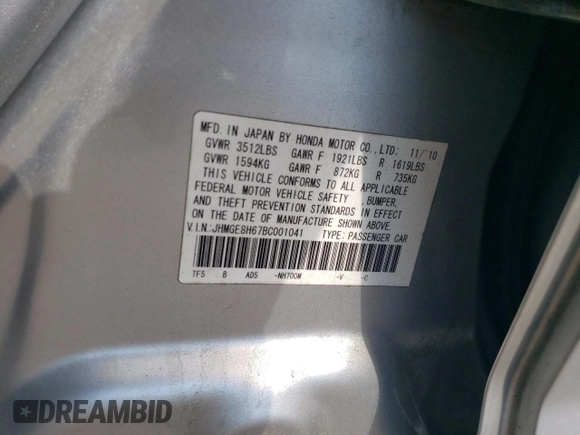 2011 Honda Fit Sport z VIN JHMGE8H67BC001041, wystawiony jako Copart lot #56109445 z przebiegiem 159 747 mil mil oraz Szkoda całkowita • Salvage title. Historia ofert i sprzedaży dostępna na DreamBid. Obrazek 13.