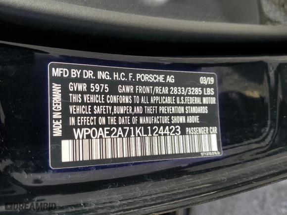 2019 Porsche Panamera 4 E-Hybrid with VIN WP0AE2A71KL124423, listed as a Copart auction lot 50516973 with 20,994 mi miles. Bid and sale history available at carsss.com. Image 13.