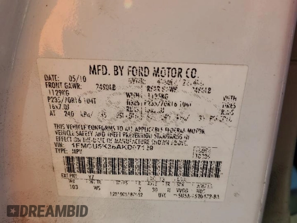 2010 Ford Escape Hybrid z VIN 1FMCU5K36AKD07129, wystawiony jako Copart lot #43914265 z przebiegiem 198 624 mil mil oraz Czysty tytuł • Clean title. Historia ofert i sprzedaży dostępna na DreamBid. Obrazek 12.