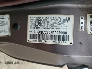 1992 Honda Accord z VIN 1HGCB7252NA019080, wystawiony jako Copart lot #48428985 z przebiegiem 259 883 mil mil oraz Szkoda całkowita • Salvage title. Historia ofert i sprzedaży dostępna na DreamBid. Obrazek 12.